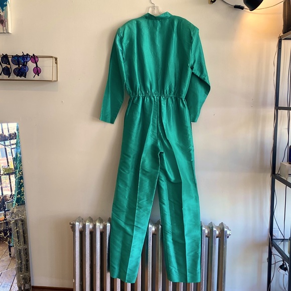 Vintage green silk jumpsuit - Picture 3 of 4